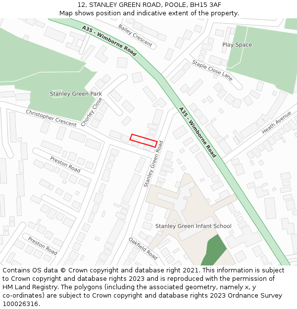 12, STANLEY GREEN ROAD, POOLE, BH15 3AF: Location map and indicative extent of plot