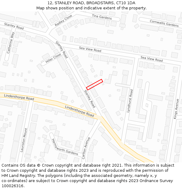 12, STANLEY ROAD, BROADSTAIRS, CT10 1DA: Location map and indicative extent of plot