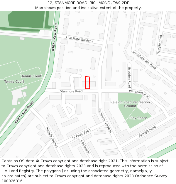 12, STANMORE ROAD, RICHMOND, TW9 2DE: Location map and indicative extent of plot