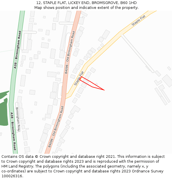 12, STAPLE FLAT, LICKEY END, BROMSGROVE, B60 1HD: Location map and indicative extent of plot