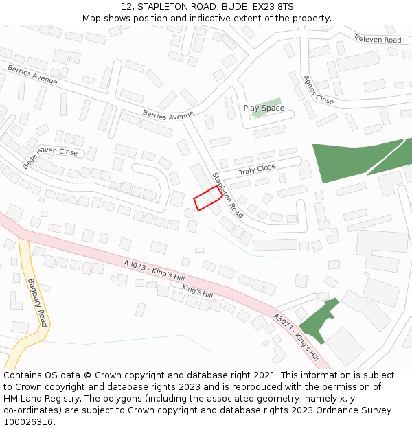 12, STAPLETON ROAD, BUDE, EX23 8TS: Location map and indicative extent of plot