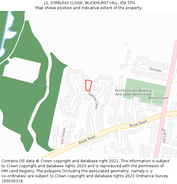 12, STARLING CLOSE, BUCKHURST HILL, IG9 5TN: Location map and indicative extent of plot