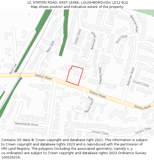 12, STATION ROAD, EAST LEAKE, LOUGHBOROUGH, LE12 6LQ: Location map and indicative extent of plot