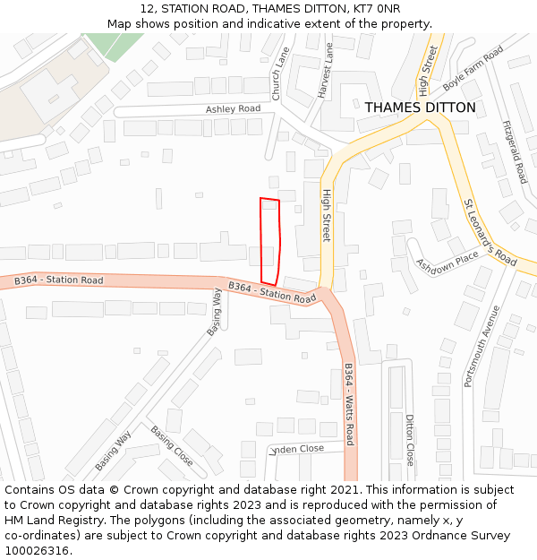 12, STATION ROAD, THAMES DITTON, KT7 0NR: Location map and indicative extent of plot