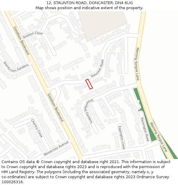 12, STAUNTON ROAD, DONCASTER, DN4 6UG: Location map and indicative extent of plot