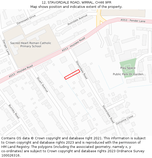 12, STAVORDALE ROAD, WIRRAL, CH46 9PR: Location map and indicative extent of plot