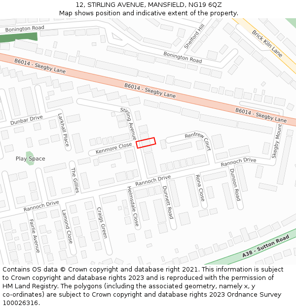 12, STIRLING AVENUE, MANSFIELD, NG19 6QZ: Location map and indicative extent of plot