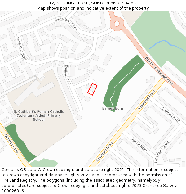 12, STIRLING CLOSE, SUNDERLAND, SR4 8RT: Location map and indicative extent of plot