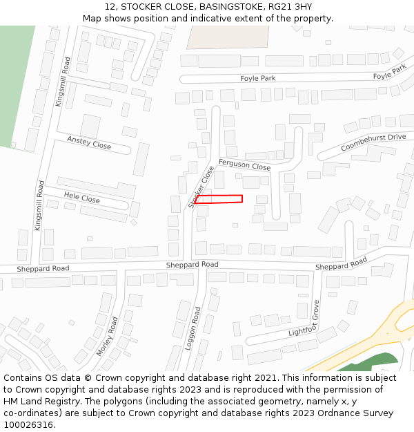 12, STOCKER CLOSE, BASINGSTOKE, RG21 3HY: Location map and indicative extent of plot