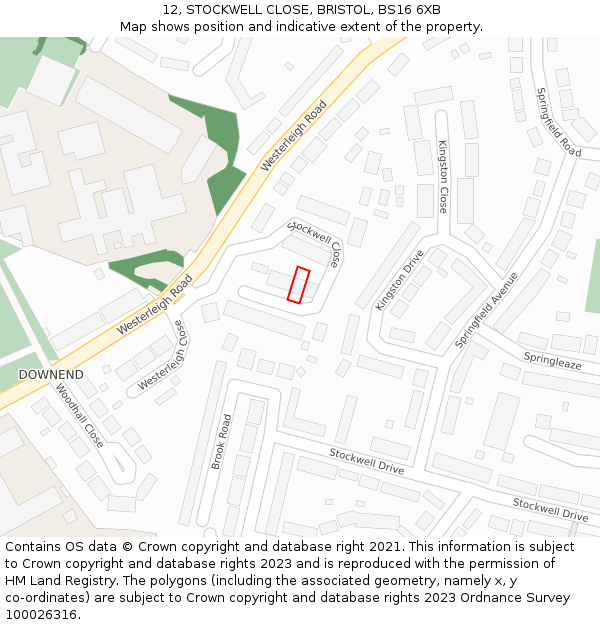 12, STOCKWELL CLOSE, BRISTOL, BS16 6XB: Location map and indicative extent of plot