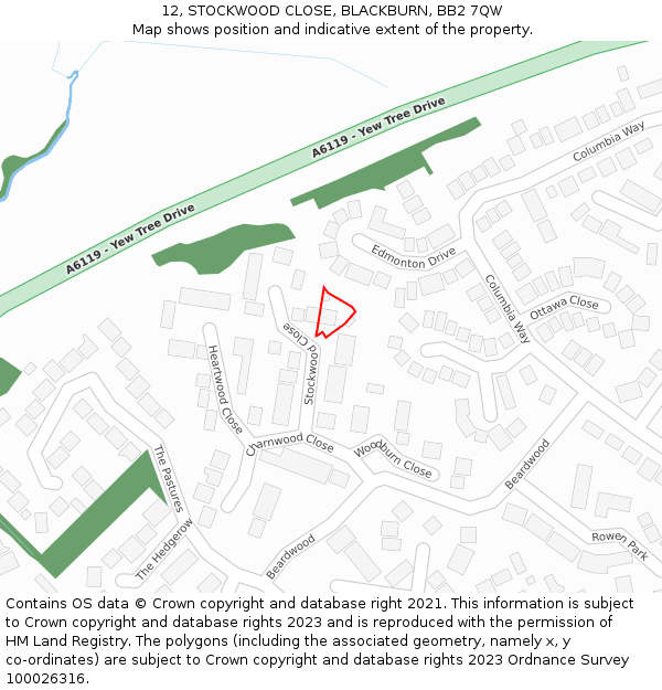 12, STOCKWOOD CLOSE, BLACKBURN, BB2 7QW: Location map and indicative extent of plot