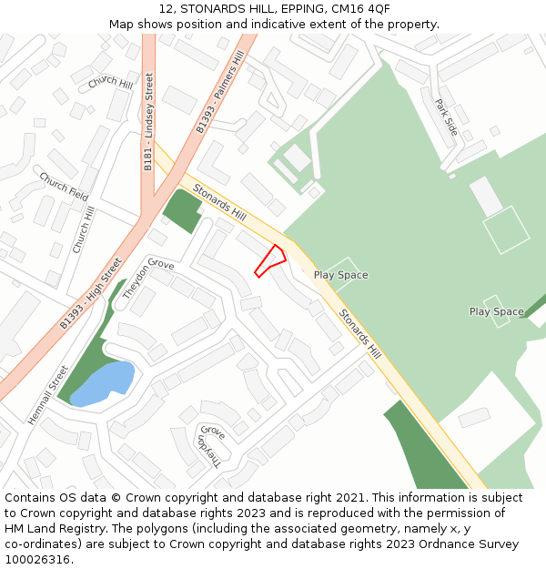 12, STONARDS HILL, EPPING, CM16 4QF: Location map and indicative extent of plot