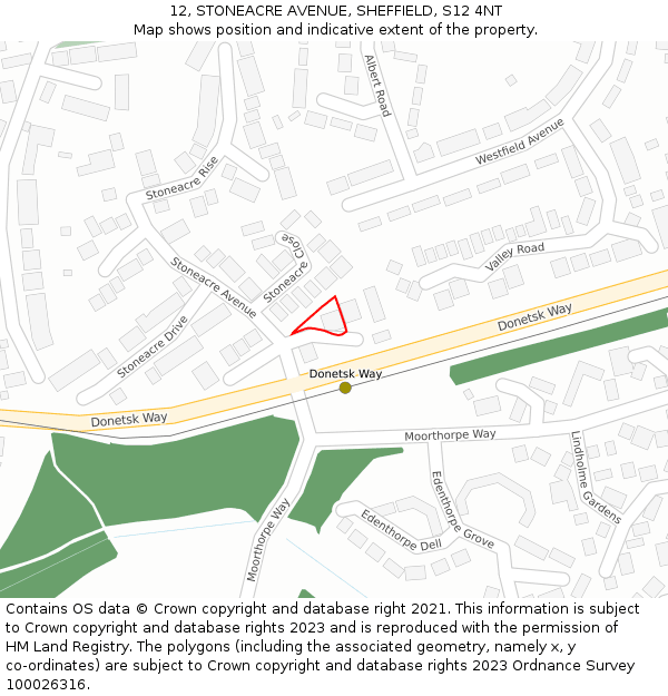 12, STONEACRE AVENUE, SHEFFIELD, S12 4NT: Location map and indicative extent of plot