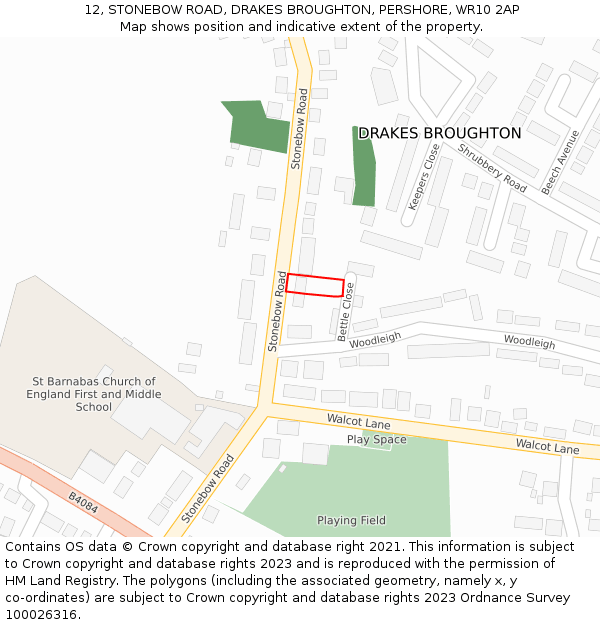 12, STONEBOW ROAD, DRAKES BROUGHTON, PERSHORE, WR10 2AP: Location map and indicative extent of plot