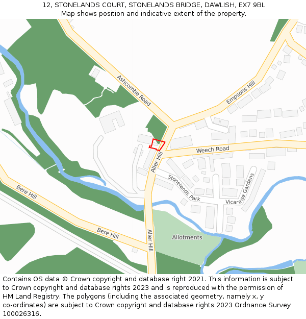 12, STONELANDS COURT, STONELANDS BRIDGE, DAWLISH, EX7 9BL: Location map and indicative extent of plot