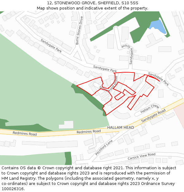 12, STONEWOOD GROVE, SHEFFIELD, S10 5SS: Location map and indicative extent of plot