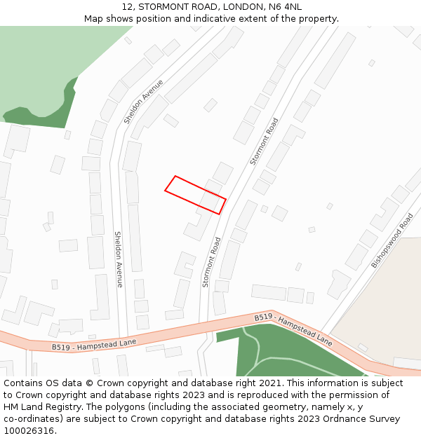 12, STORMONT ROAD, LONDON, N6 4NL: Location map and indicative extent of plot