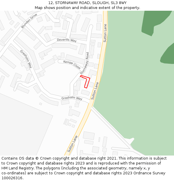 12, STORNAWAY ROAD, SLOUGH, SL3 8WY: Location map and indicative extent of plot