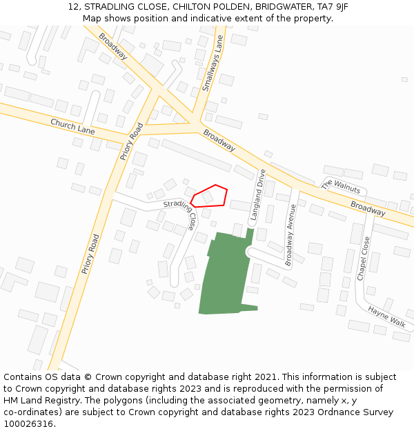 12, STRADLING CLOSE, CHILTON POLDEN, BRIDGWATER, TA7 9JF: Location map and indicative extent of plot