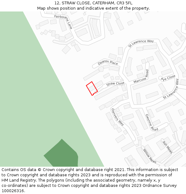 12, STRAW CLOSE, CATERHAM, CR3 5FL: Location map and indicative extent of plot