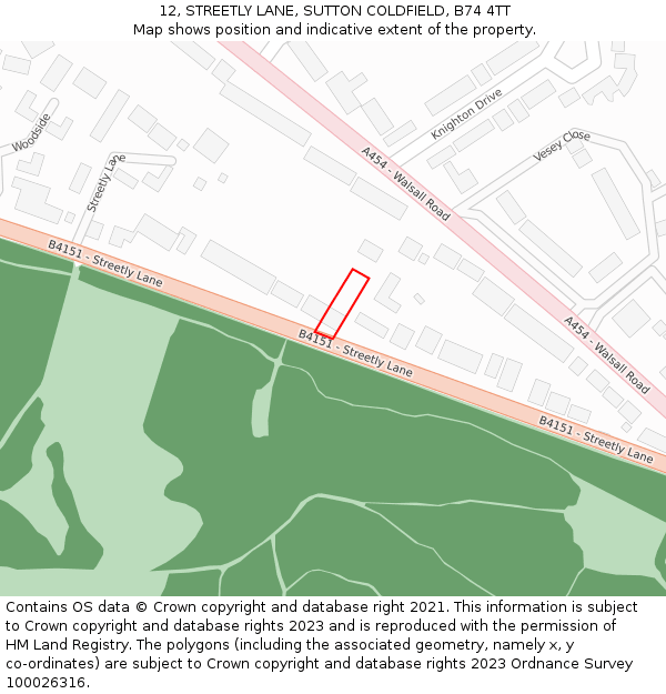 12, STREETLY LANE, SUTTON COLDFIELD, B74 4TT: Location map and indicative extent of plot