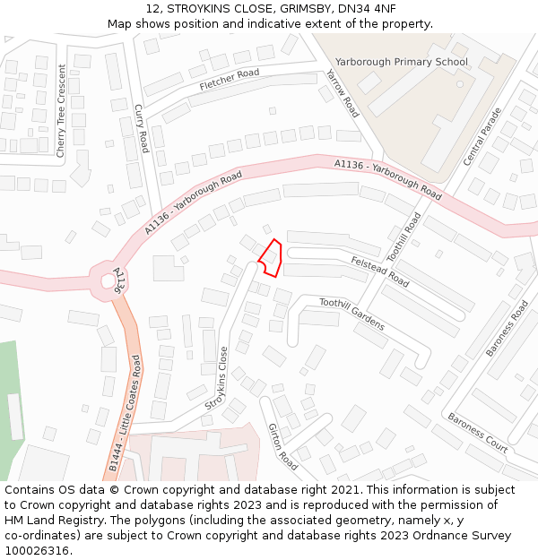 12, STROYKINS CLOSE, GRIMSBY, DN34 4NF: Location map and indicative extent of plot