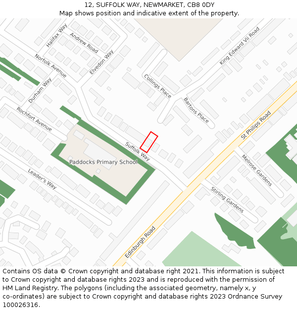 12, SUFFOLK WAY, NEWMARKET, CB8 0DY: Location map and indicative extent of plot