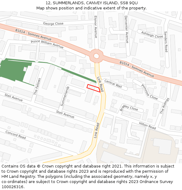 12, SUMMERLANDS, CANVEY ISLAND, SS8 9QU: Location map and indicative extent of plot