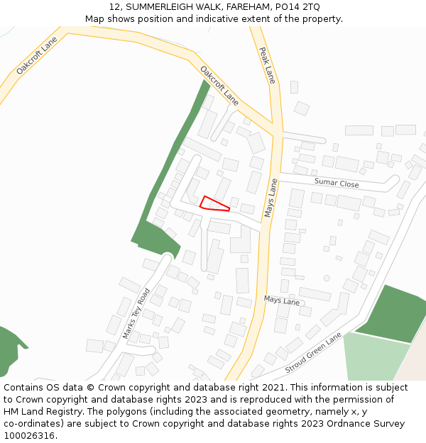 12, SUMMERLEIGH WALK, FAREHAM, PO14 2TQ: Location map and indicative extent of plot