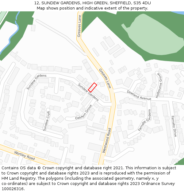 12, SUNDEW GARDENS, HIGH GREEN, SHEFFIELD, S35 4DU: Location map and indicative extent of plot