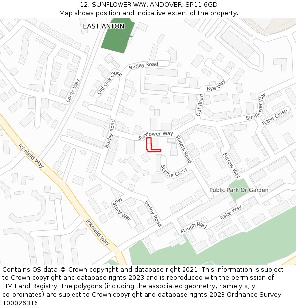 12, SUNFLOWER WAY, ANDOVER, SP11 6GD: Location map and indicative extent of plot