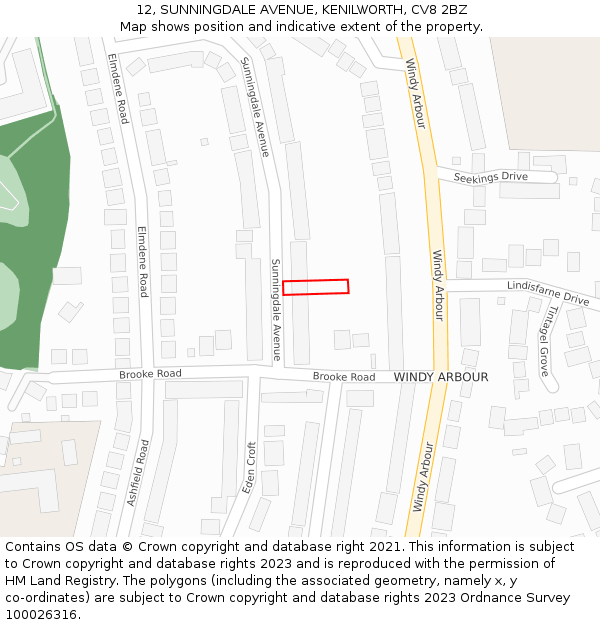 12, SUNNINGDALE AVENUE, KENILWORTH, CV8 2BZ: Location map and indicative extent of plot