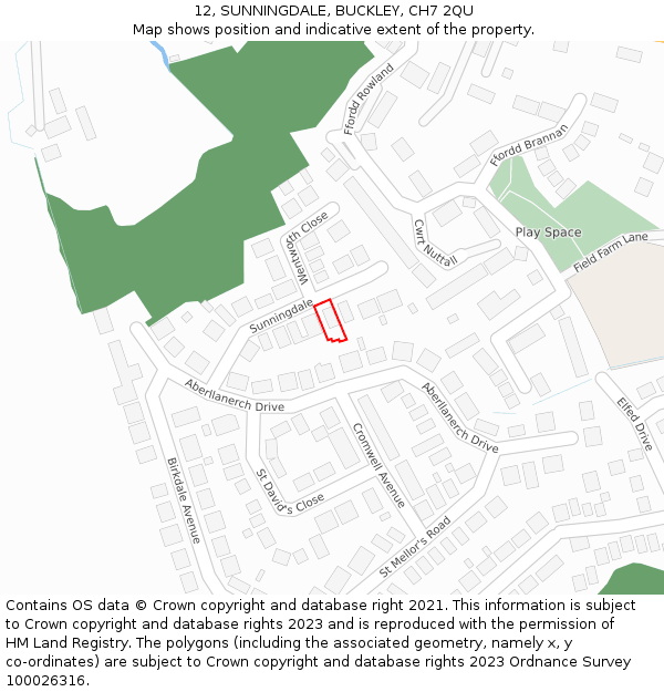 12, SUNNINGDALE, BUCKLEY, CH7 2QU: Location map and indicative extent of plot