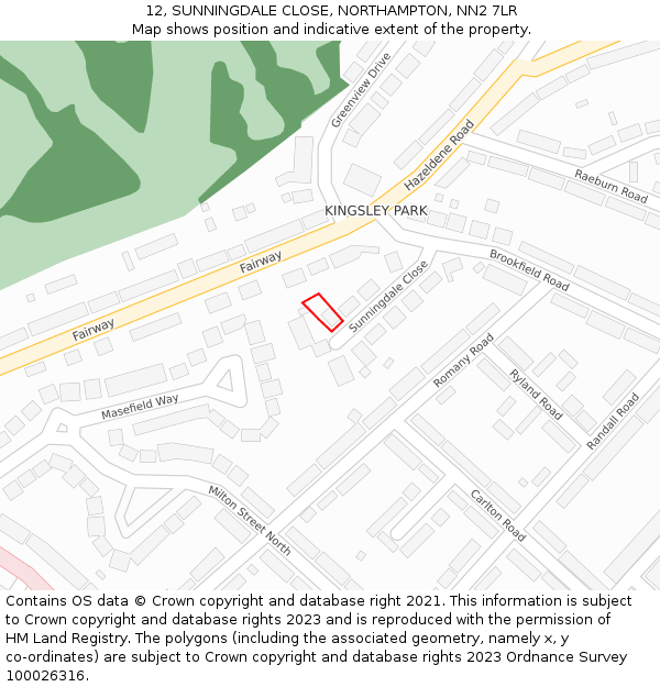 12, SUNNINGDALE CLOSE, NORTHAMPTON, NN2 7LR: Location map and indicative extent of plot