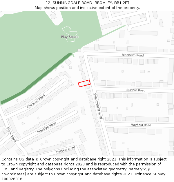 12, SUNNINGDALE ROAD, BROMLEY, BR1 2ET: Location map and indicative extent of plot