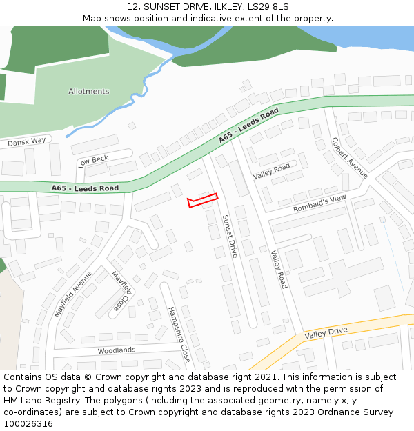 12, SUNSET DRIVE, ILKLEY, LS29 8LS: Location map and indicative extent of plot