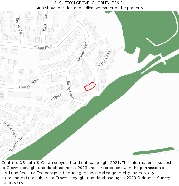 12, SUTTON GROVE, CHORLEY, PR6 8UL: Location map and indicative extent of plot