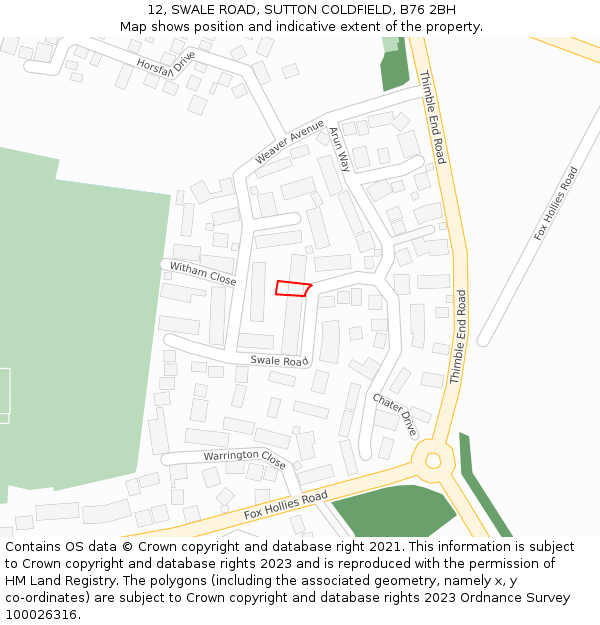 12, SWALE ROAD, SUTTON COLDFIELD, B76 2BH: Location map and indicative extent of plot