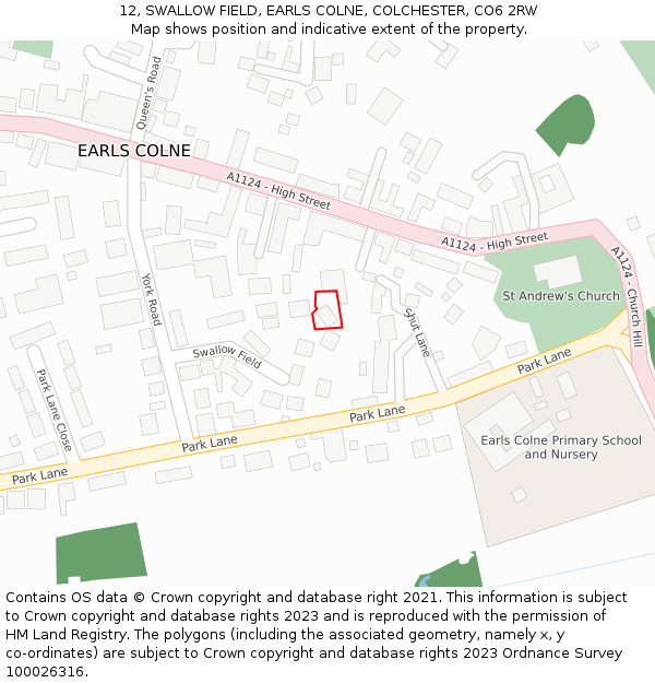 12, SWALLOW FIELD, EARLS COLNE, COLCHESTER, CO6 2RW: Location map and indicative extent of plot
