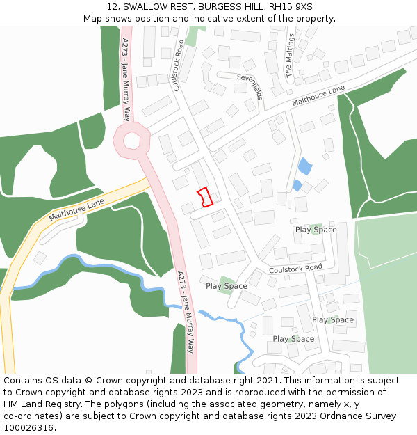 12, SWALLOW REST, BURGESS HILL, RH15 9XS: Location map and indicative extent of plot