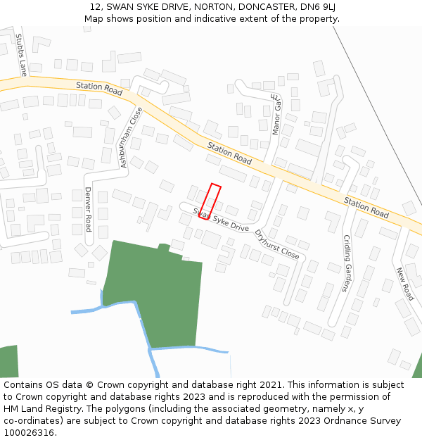 12, SWAN SYKE DRIVE, NORTON, DONCASTER, DN6 9LJ: Location map and indicative extent of plot