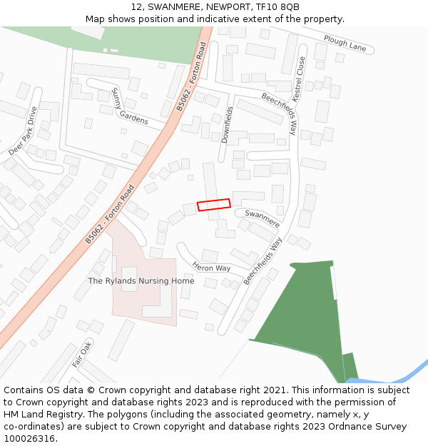 12, SWANMERE, NEWPORT, TF10 8QB: Location map and indicative extent of plot