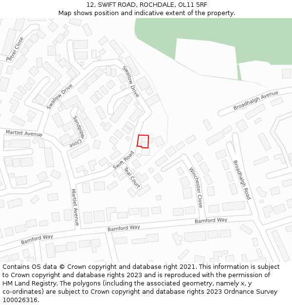 12, SWIFT ROAD, ROCHDALE, OL11 5RF: Location map and indicative extent of plot