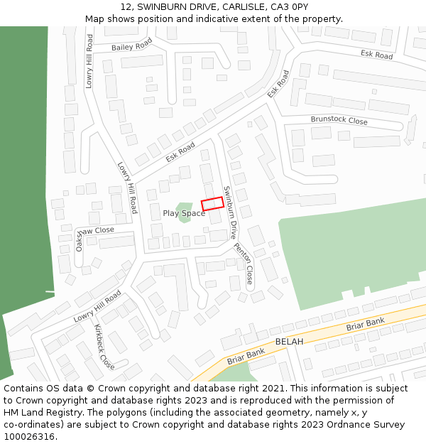 12, SWINBURN DRIVE, CARLISLE, CA3 0PY: Location map and indicative extent of plot