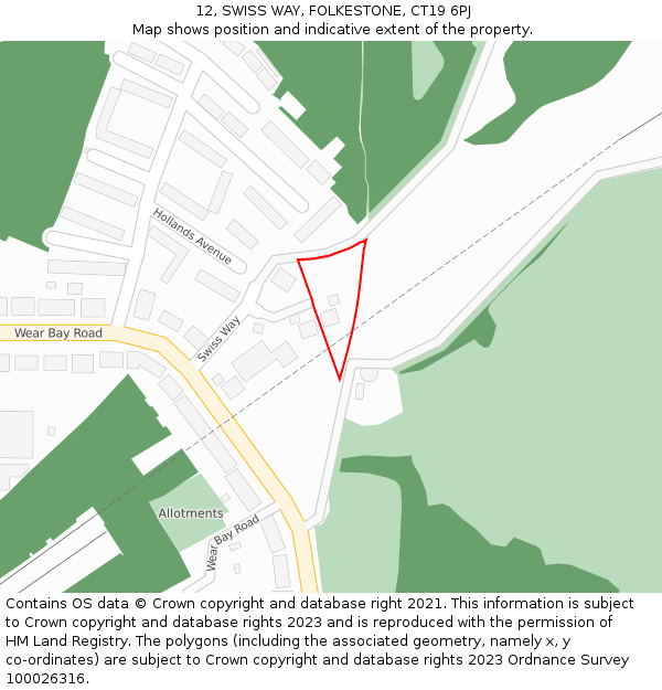 12, SWISS WAY, FOLKESTONE, CT19 6PJ: Location map and indicative extent of plot