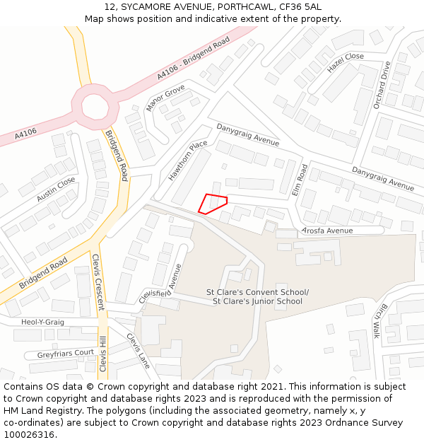 12, SYCAMORE AVENUE, PORTHCAWL, CF36 5AL: Location map and indicative extent of plot