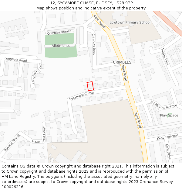 12, SYCAMORE CHASE, PUDSEY, LS28 9BP: Location map and indicative extent of plot