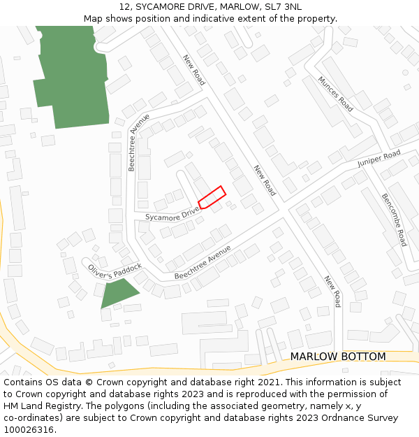 12, SYCAMORE DRIVE, MARLOW, SL7 3NL: Location map and indicative extent of plot