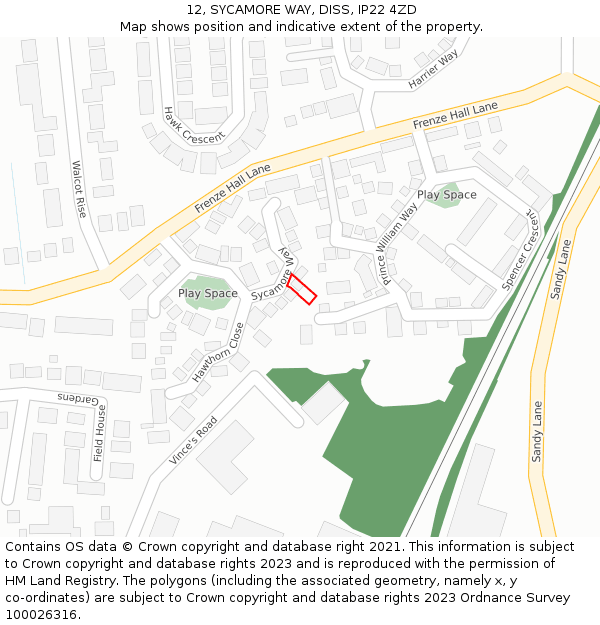 12, SYCAMORE WAY, DISS, IP22 4ZD: Location map and indicative extent of plot