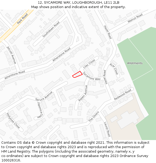 12, SYCAMORE WAY, LOUGHBOROUGH, LE11 2LB: Location map and indicative extent of plot